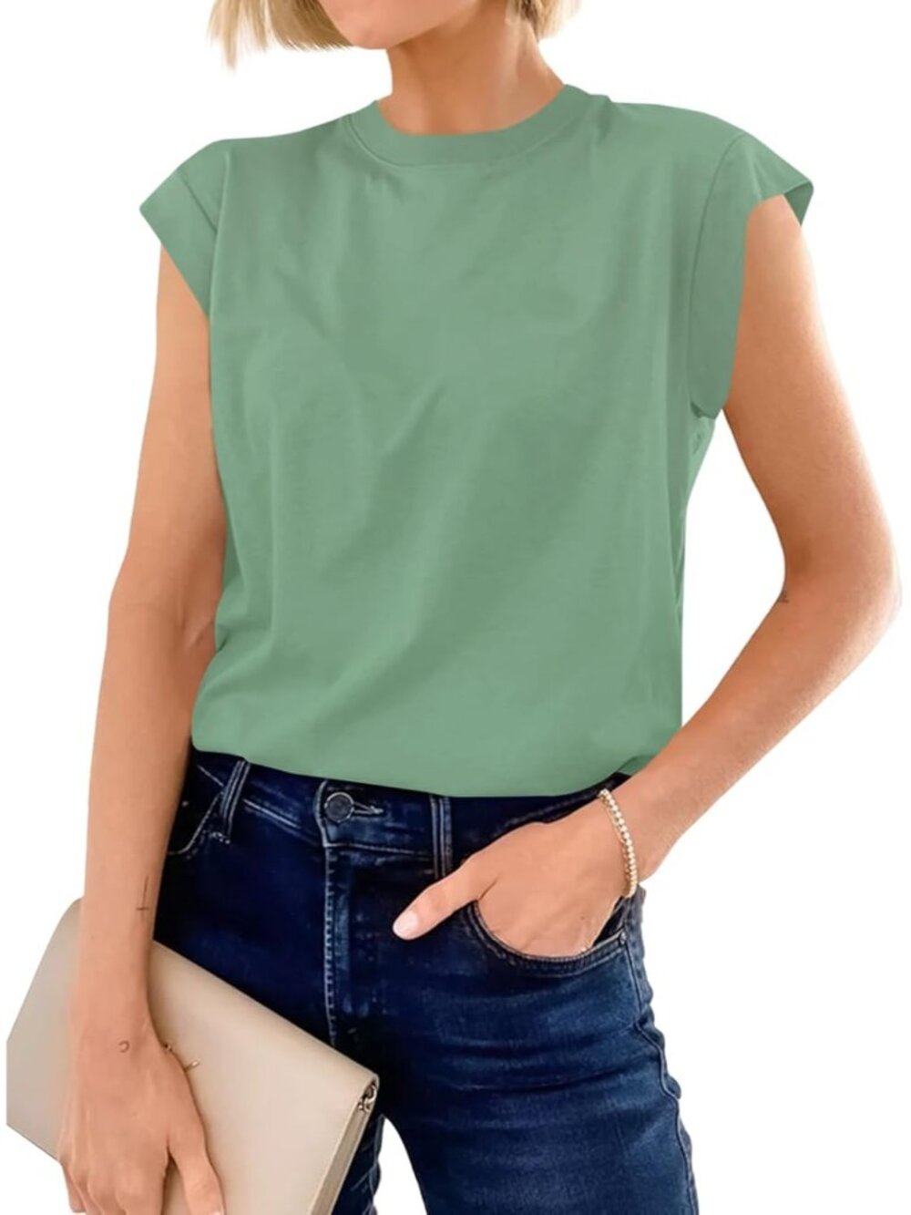 Women's Green Short Sleeve Crew Neck Basic Tee Loose Fit Cotton T Shirts